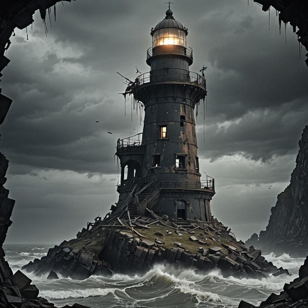 Ruined Lighthouse in Shattered Glass: Dark and Spooky