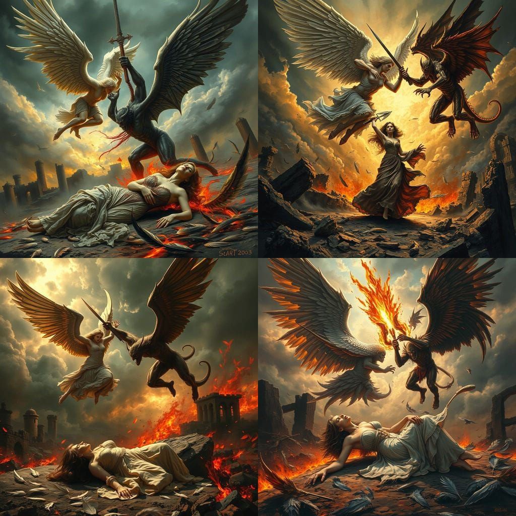 Epic Angel and Demon Battle Illustration