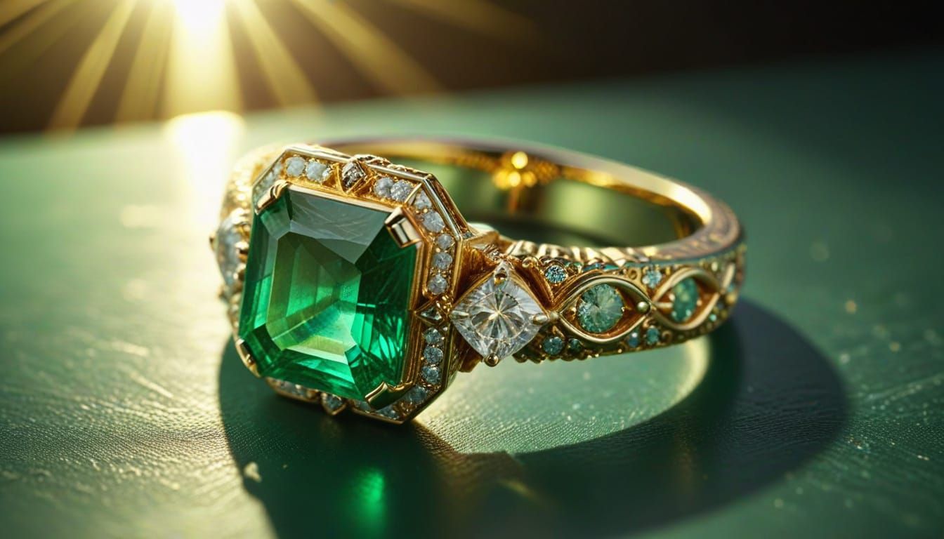 Emerald and Gold Ring Macro Photography