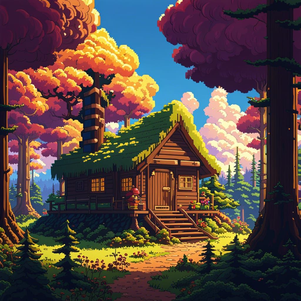8bit Sci-Fi Hut in Alien Forest