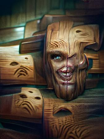Sinister Wooden Face Art
