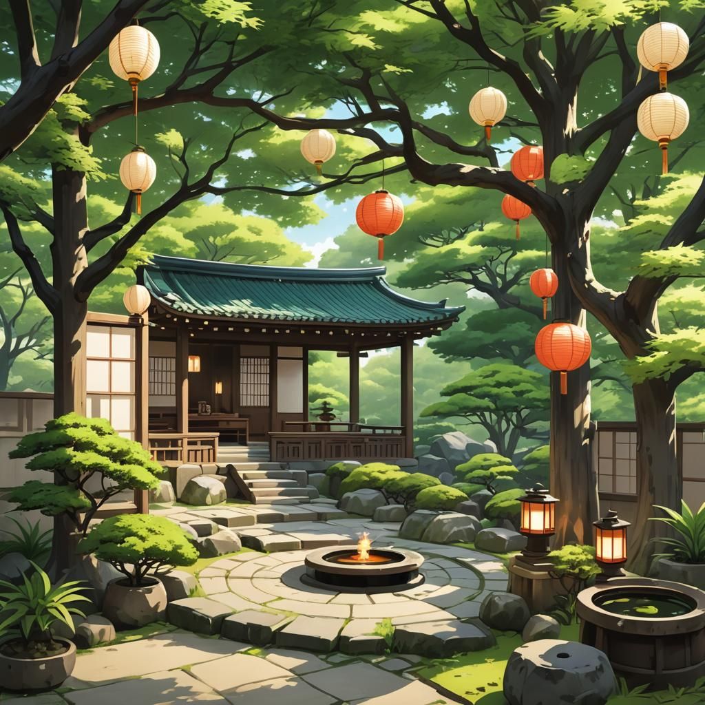Zen Garden Teahouse with Shoji Screen in Anime Style