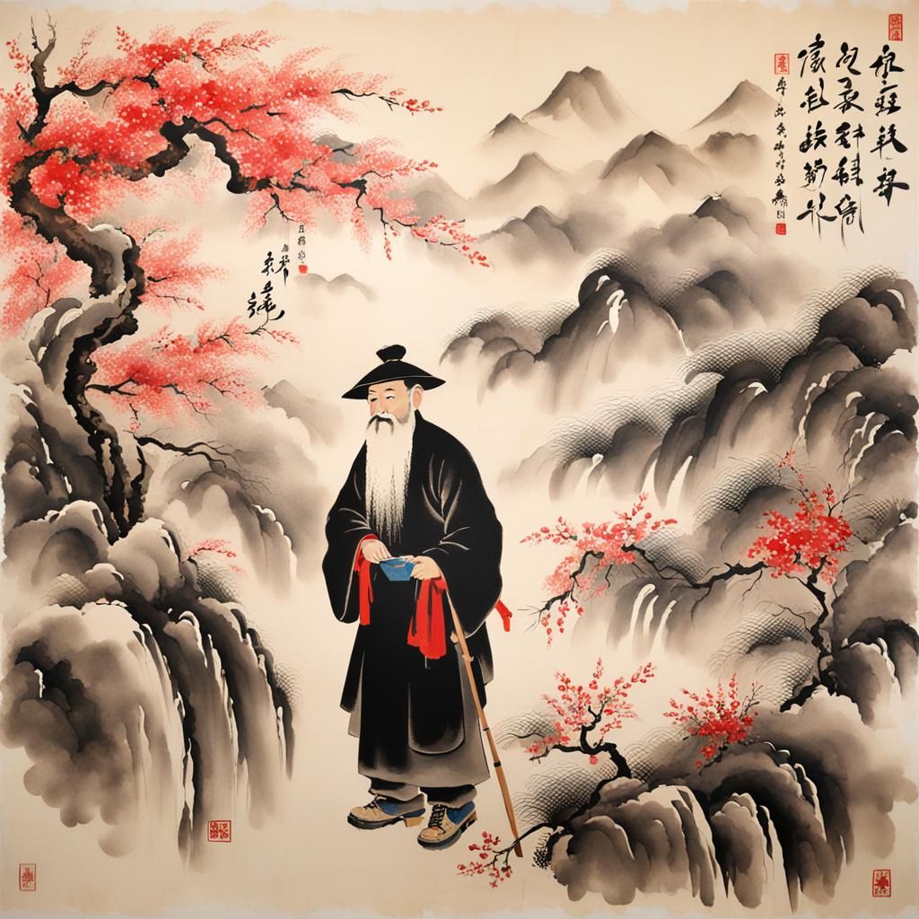 Chinese Ink Painter Creates Cherry Art