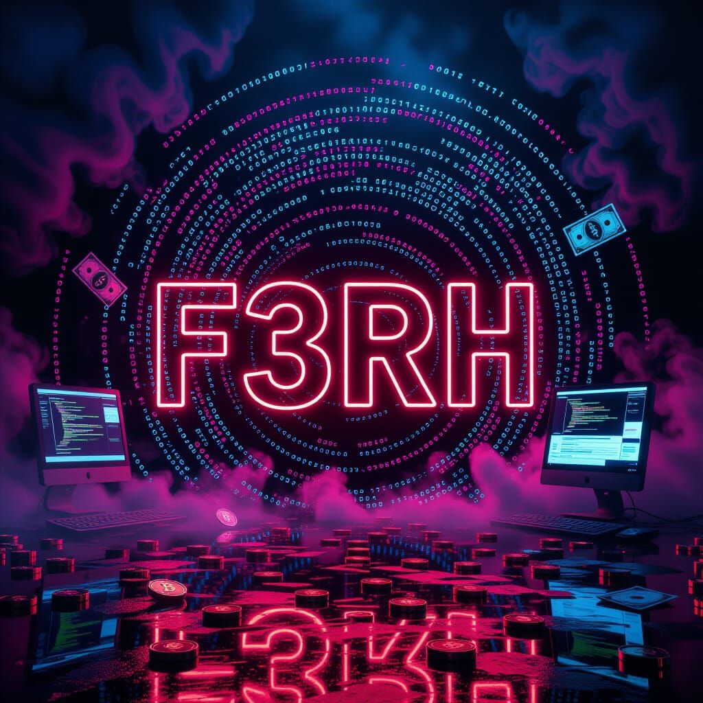 Neon-Lit 'f3rh' Text in Misty Sci-Fi Thriller Scene