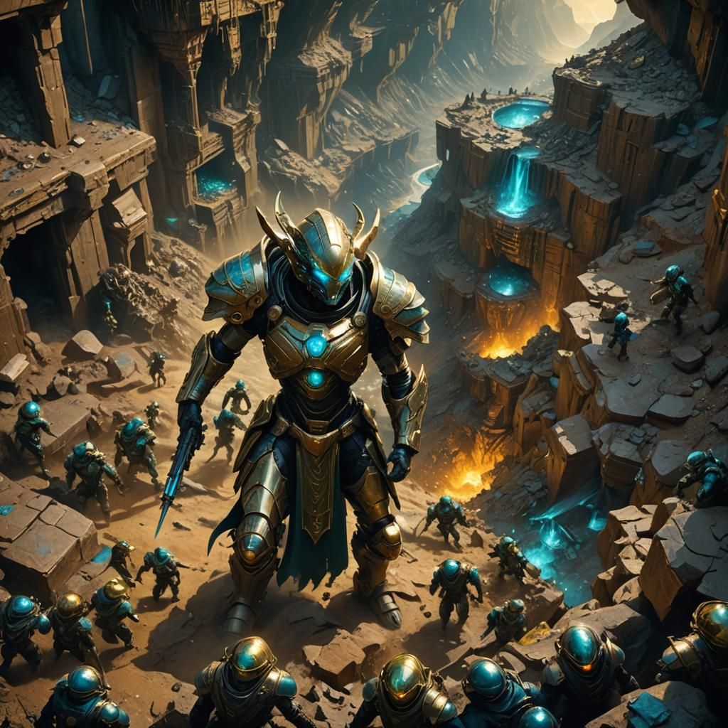 Armored Alien Invasion of Gold Mine: Digital Matte Painting