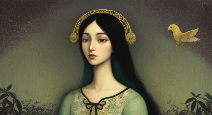 Dreamlike Woman-Bird in Art Brut Style