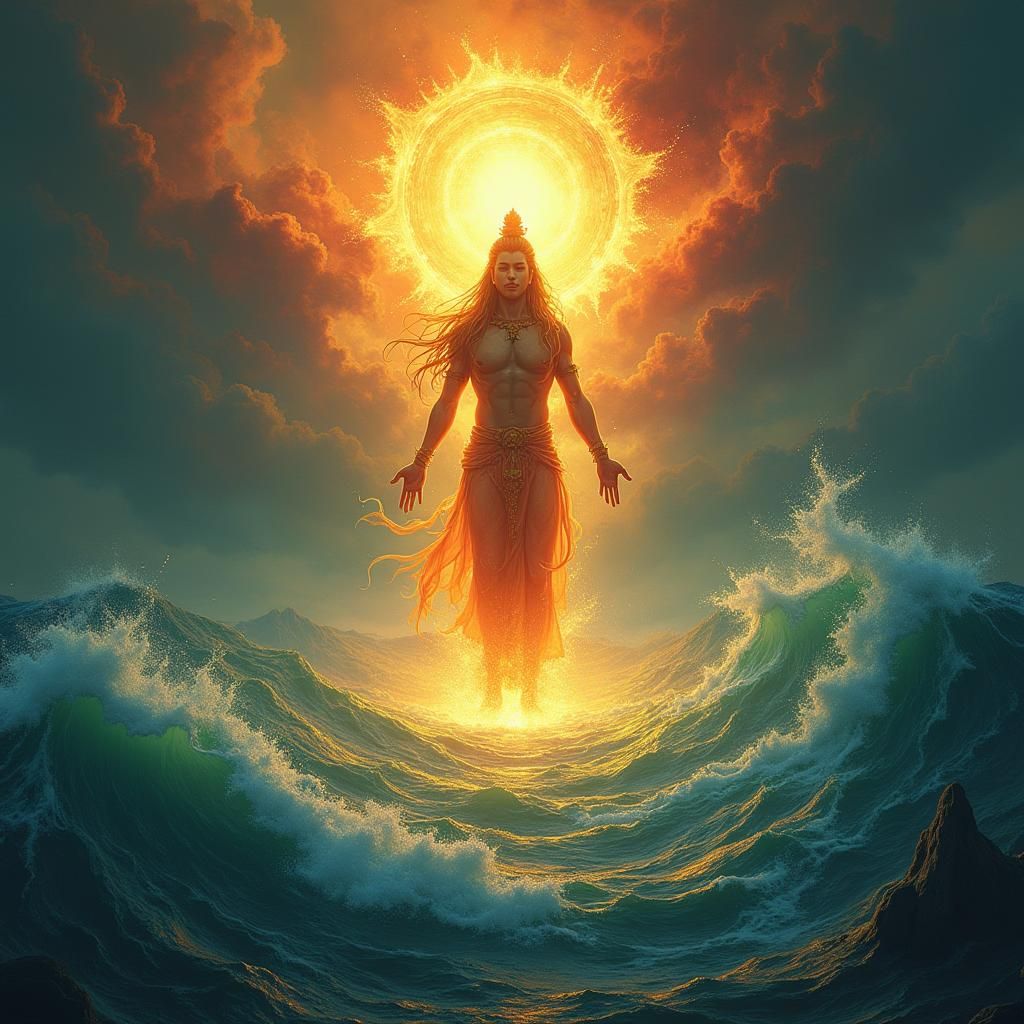 Divine God Emerges from Cosmic Ocean