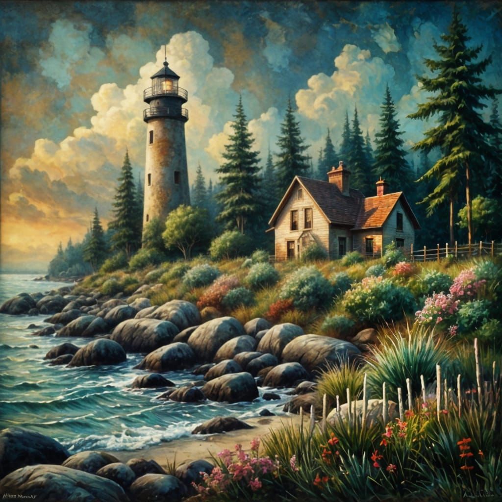 Impasto Lighthouse in Overgrown Garden