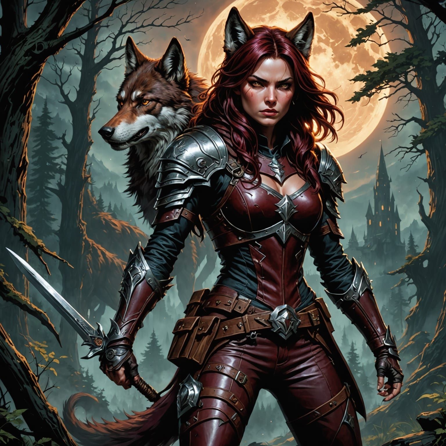 Epic Cyberpunk Lady Lycan in Brown Leather Armor