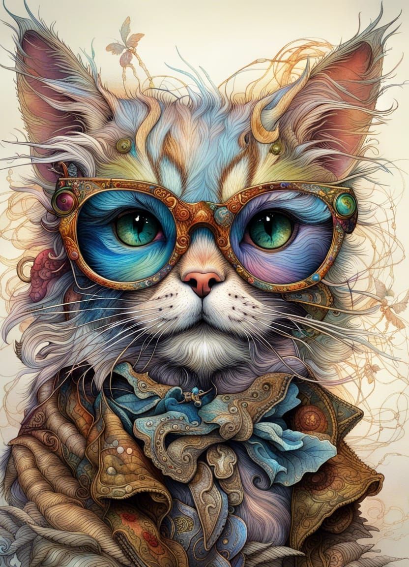 Animated Kitten with Surreal Eyeglasses