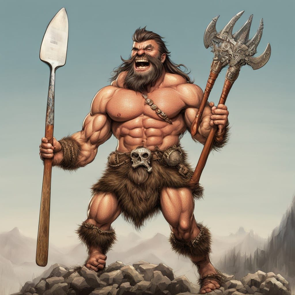 Ancient Warrior in Fierce Battle Stance