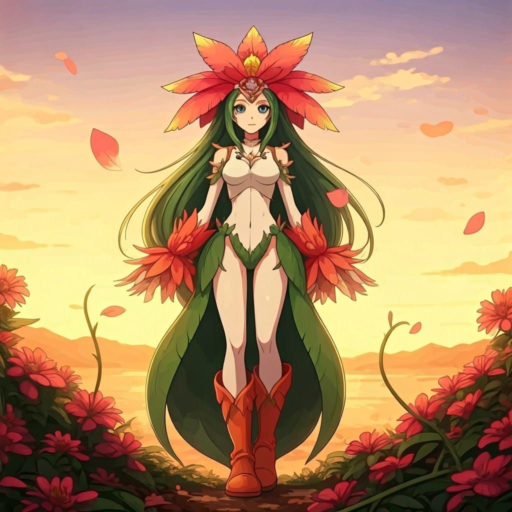 Gatomon and Floramon Unite in Vibrant Sunset Heroine