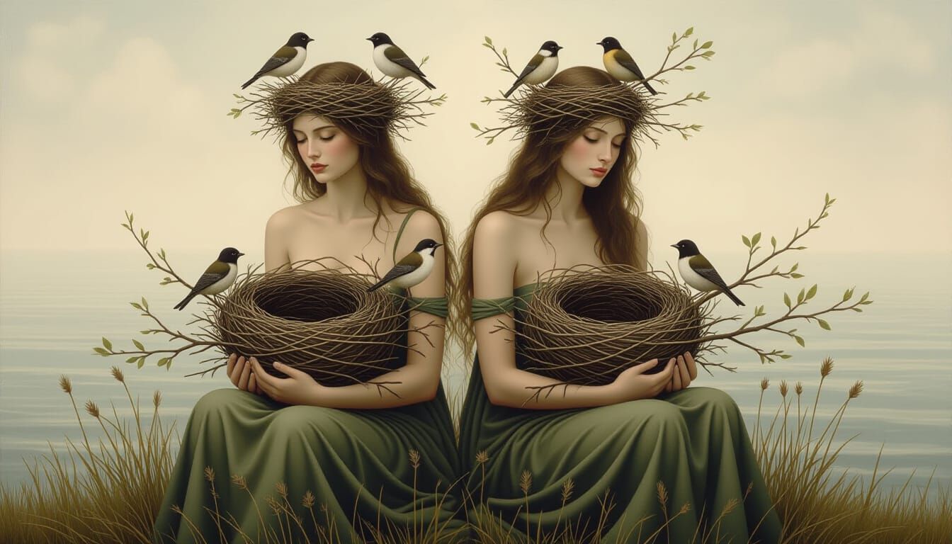 Female Figures Intertwined with Nature