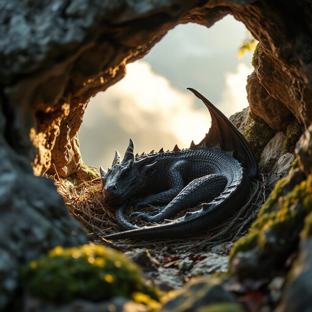 Ancient Dragon Slumbers in Rocky Alcove