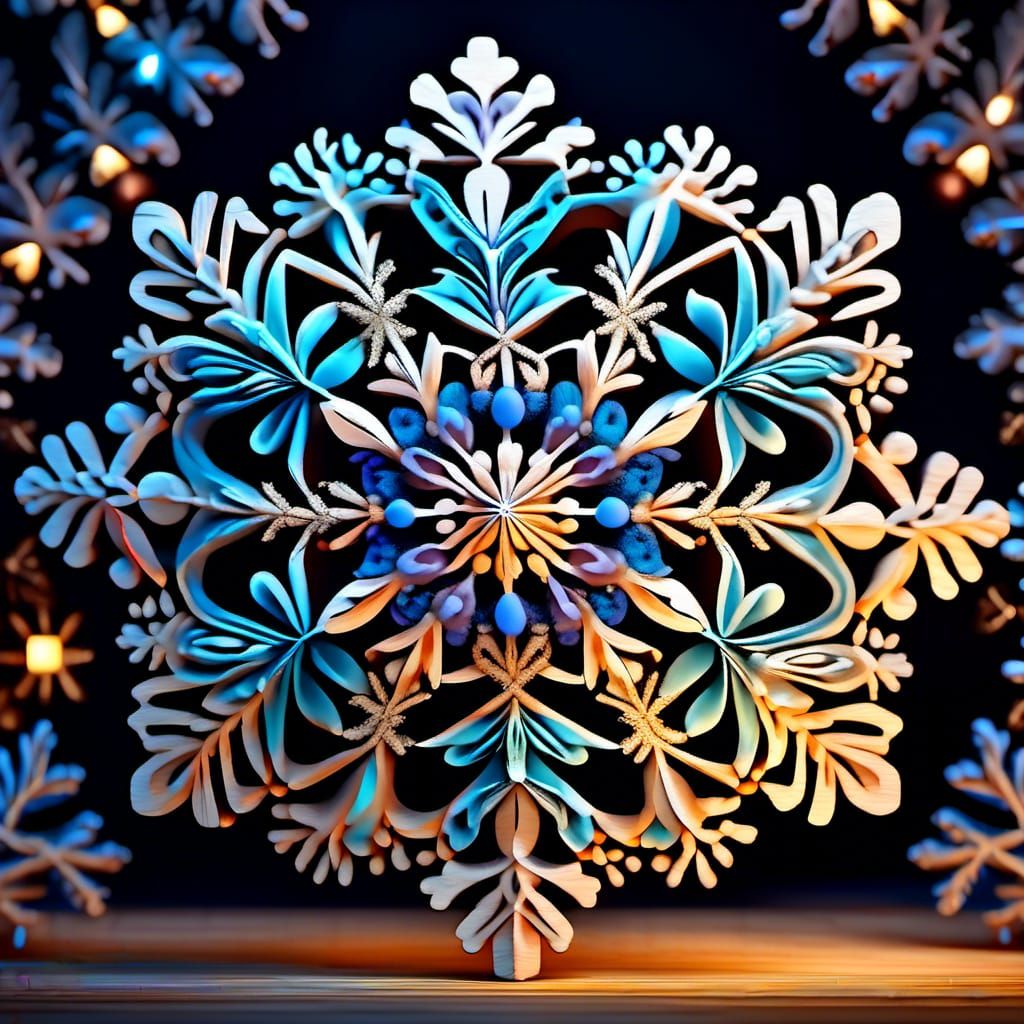 Elegant Wooden Snowflakes with Luminous Internal Lighting