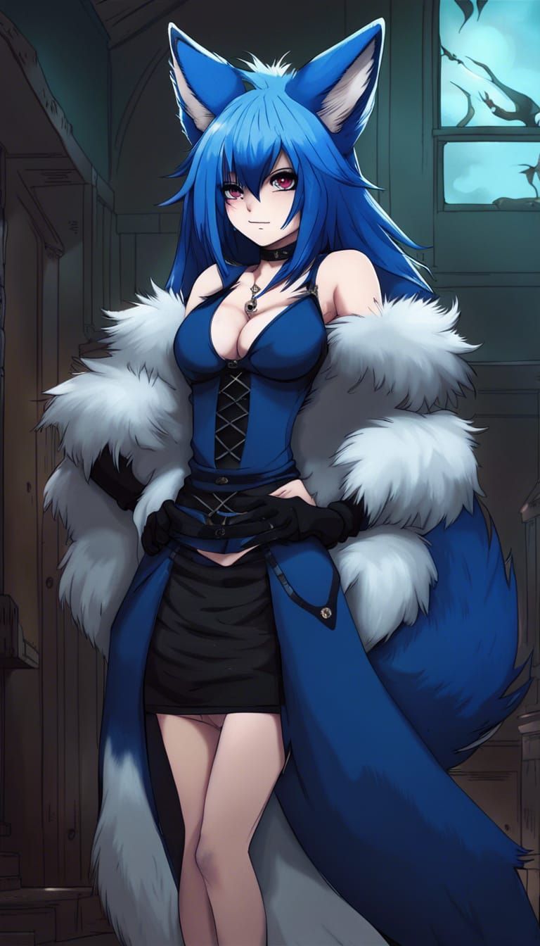 Goth Anime Blue Fox Furry Character