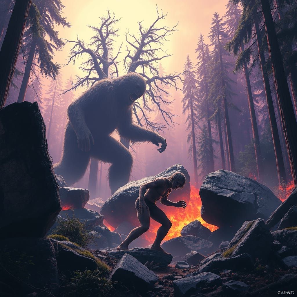 Bigfoot and Skinwalker Clash in Ravaged Forest