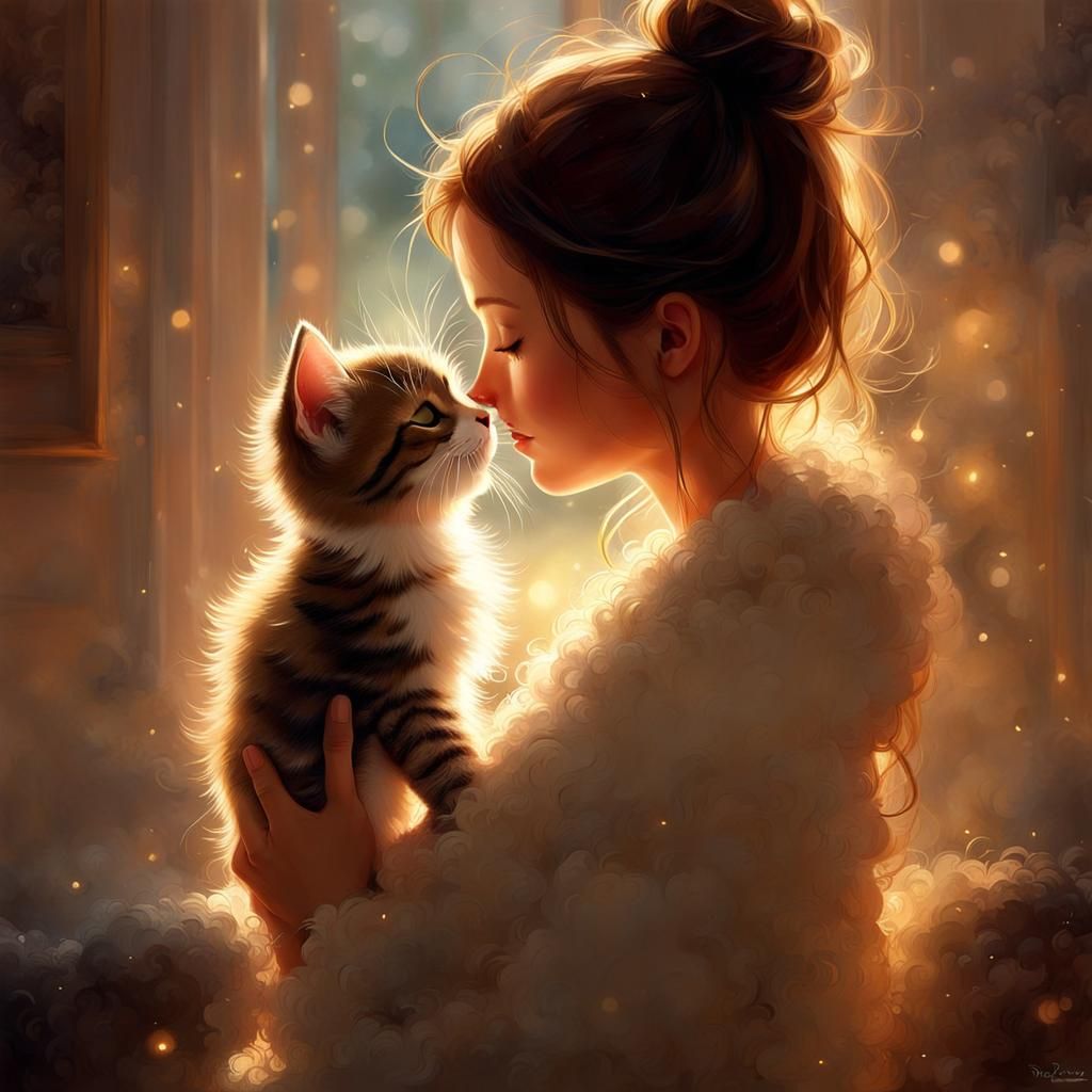 Adorable Kitten Whispering Secrets: Digital Painting