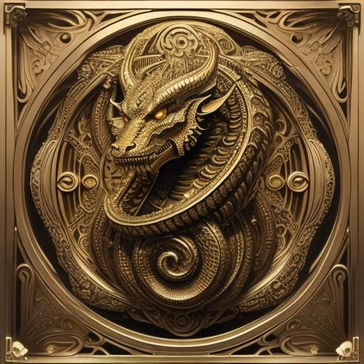 Ornate Dragon on Gold Bars in Klimt Style