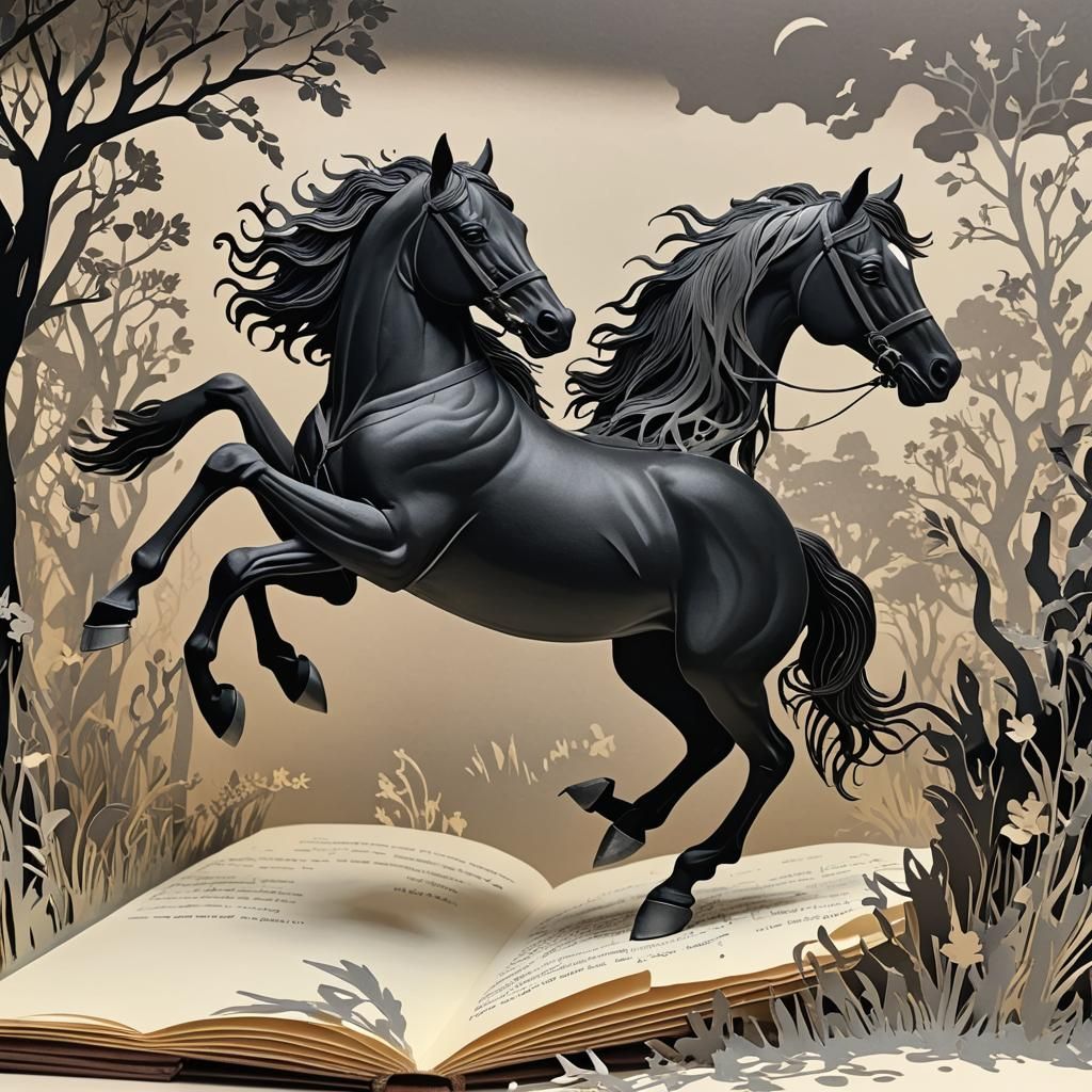 Black Beauty Leaping From a Pop-Up Book