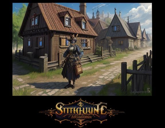 Steampunk Anime Woman in Latvian Village, Detailed Painting