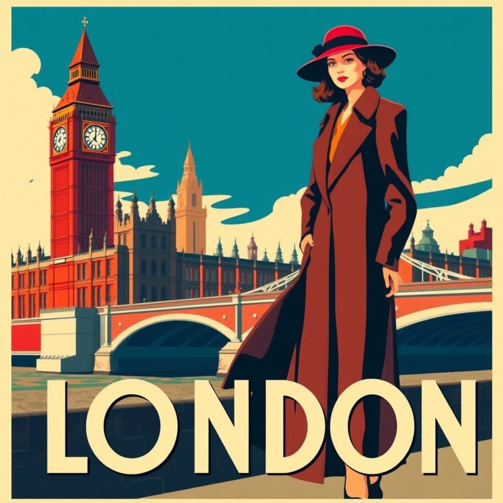 Vintage Travel Poster of London in Art Deco Style