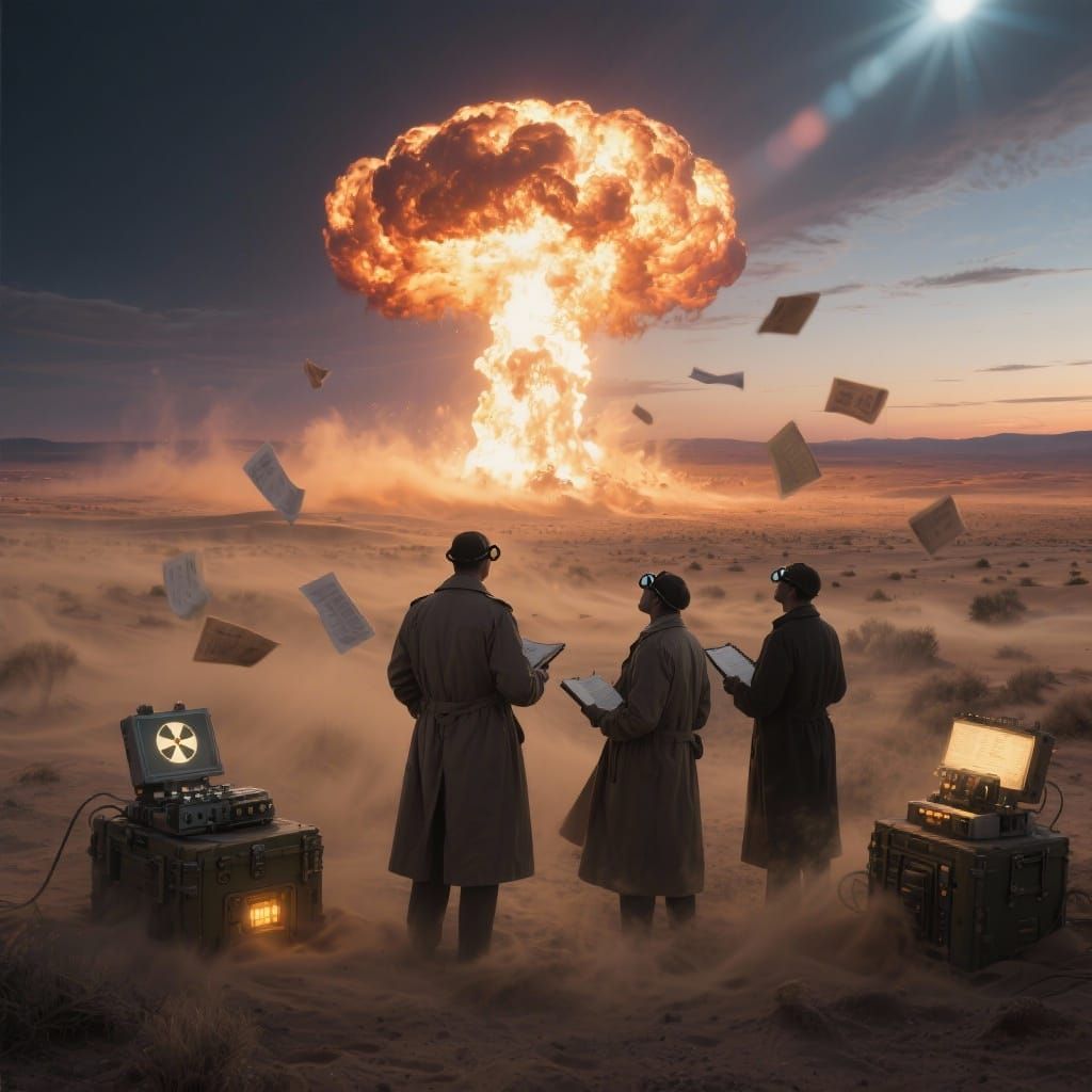 Nuclear Blast Over New Mexico Desert at Twilight