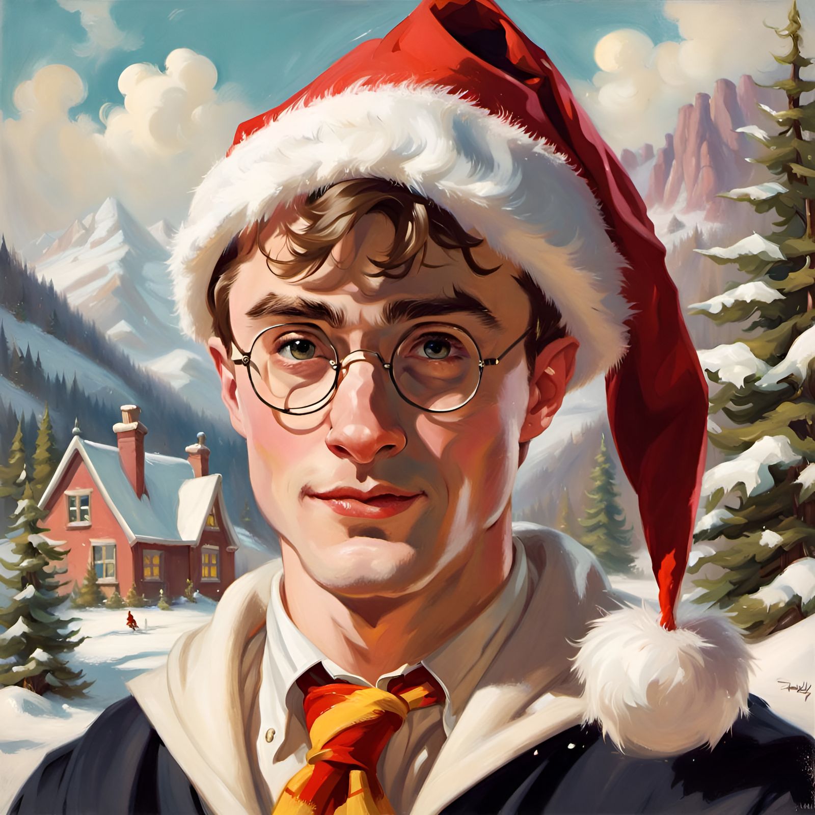 Harry Potter Christmas Portrait in Pin-Up Style