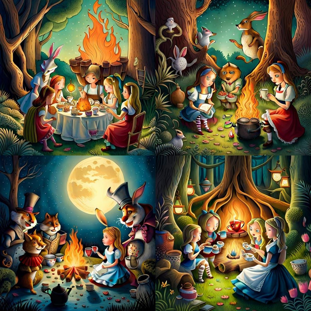 Alice's Whimsical Campfire Tea Party in Wonderland