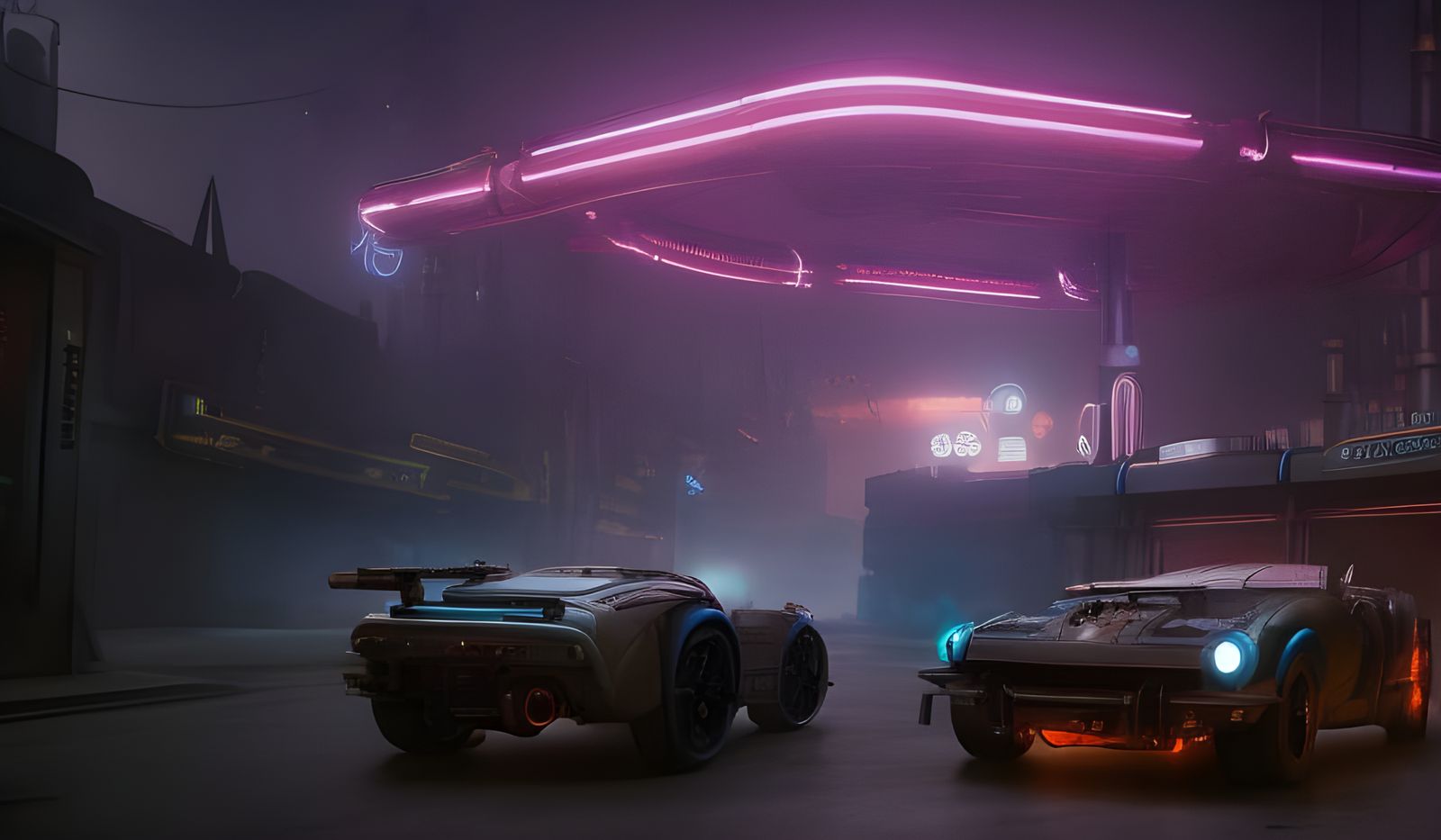 Steampunk Car Before Futuristic City