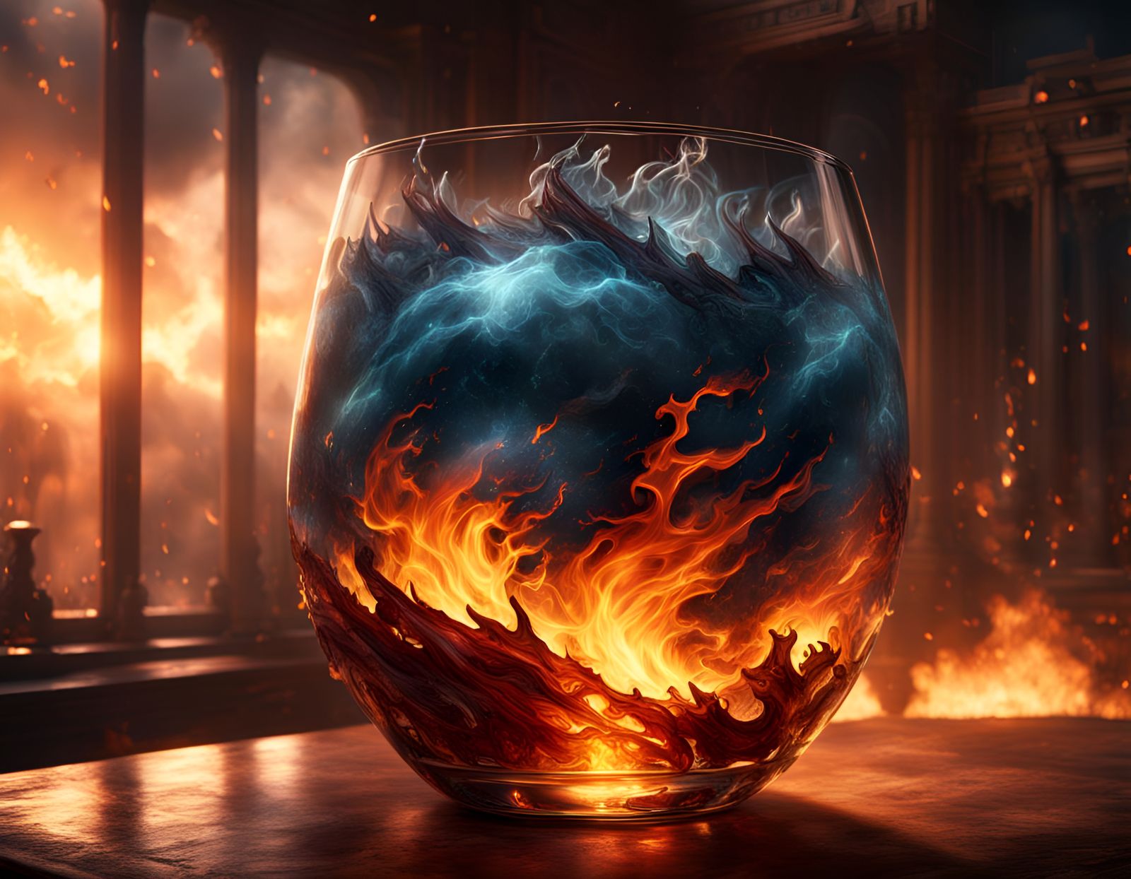 Glass Filled with Fire Storm: Digital Matte Painting