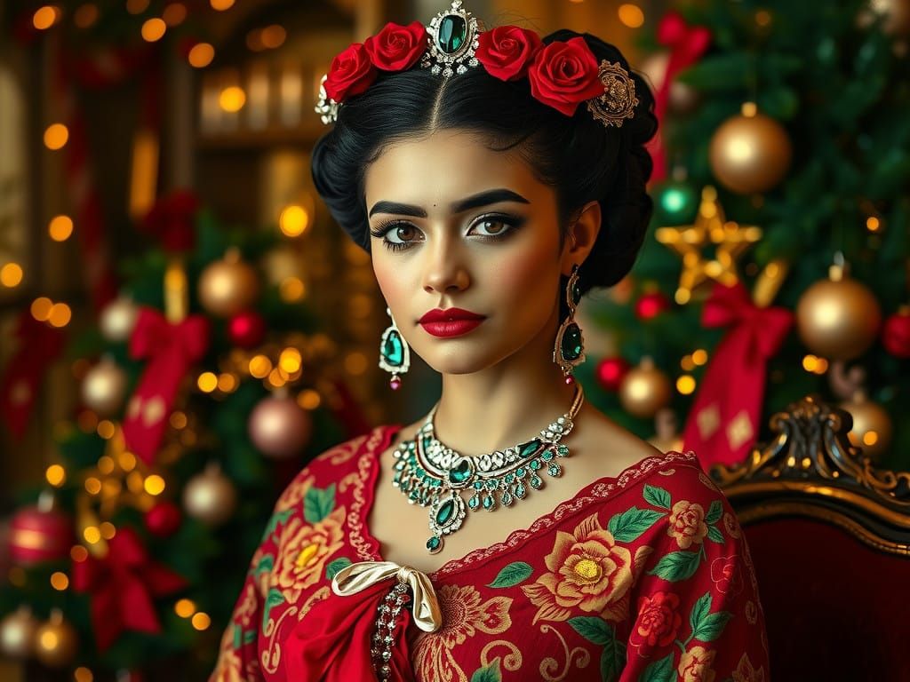 Hyperrealistic Portrait of a Frida Kahlo-Inspired Mexican Ch...