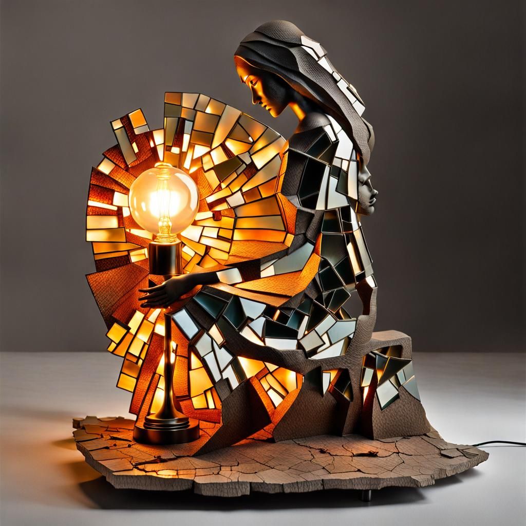 Surreal Sculpture Lamp with Kneeling Woman