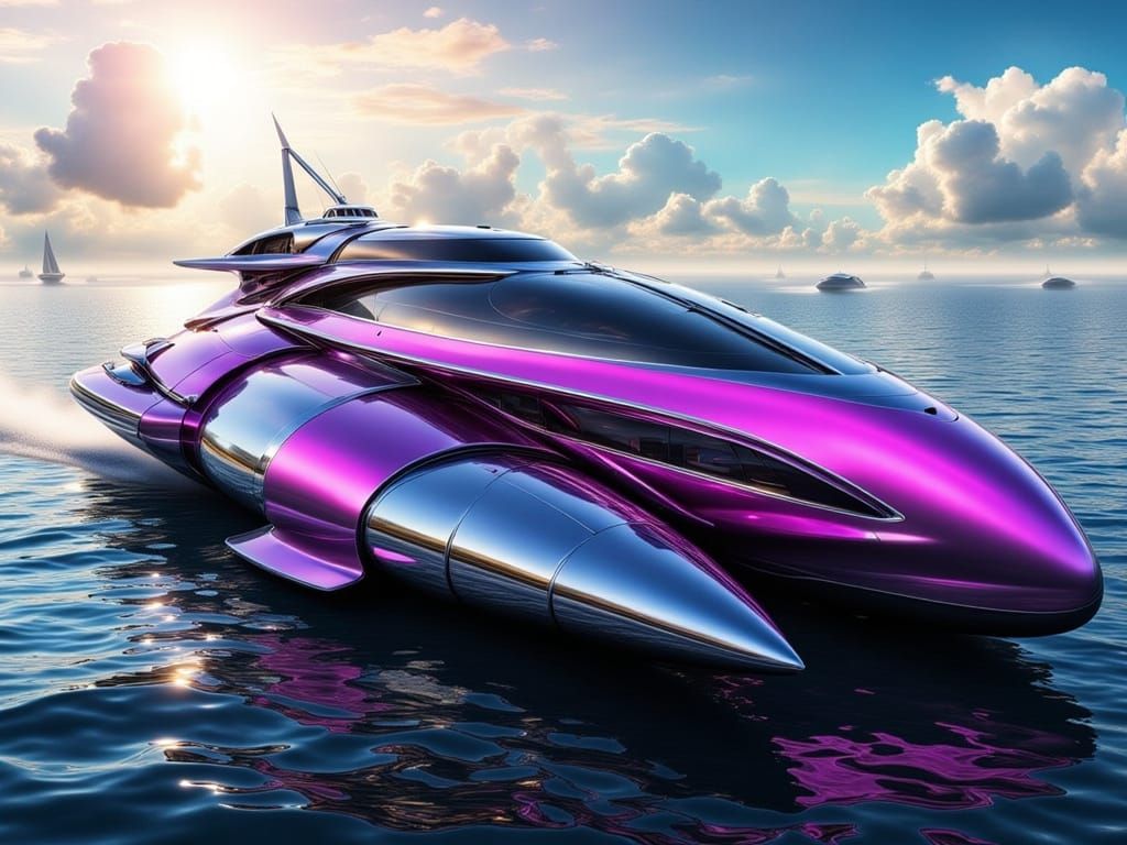 Futuristic Cyberpunk Boat on the Ocean