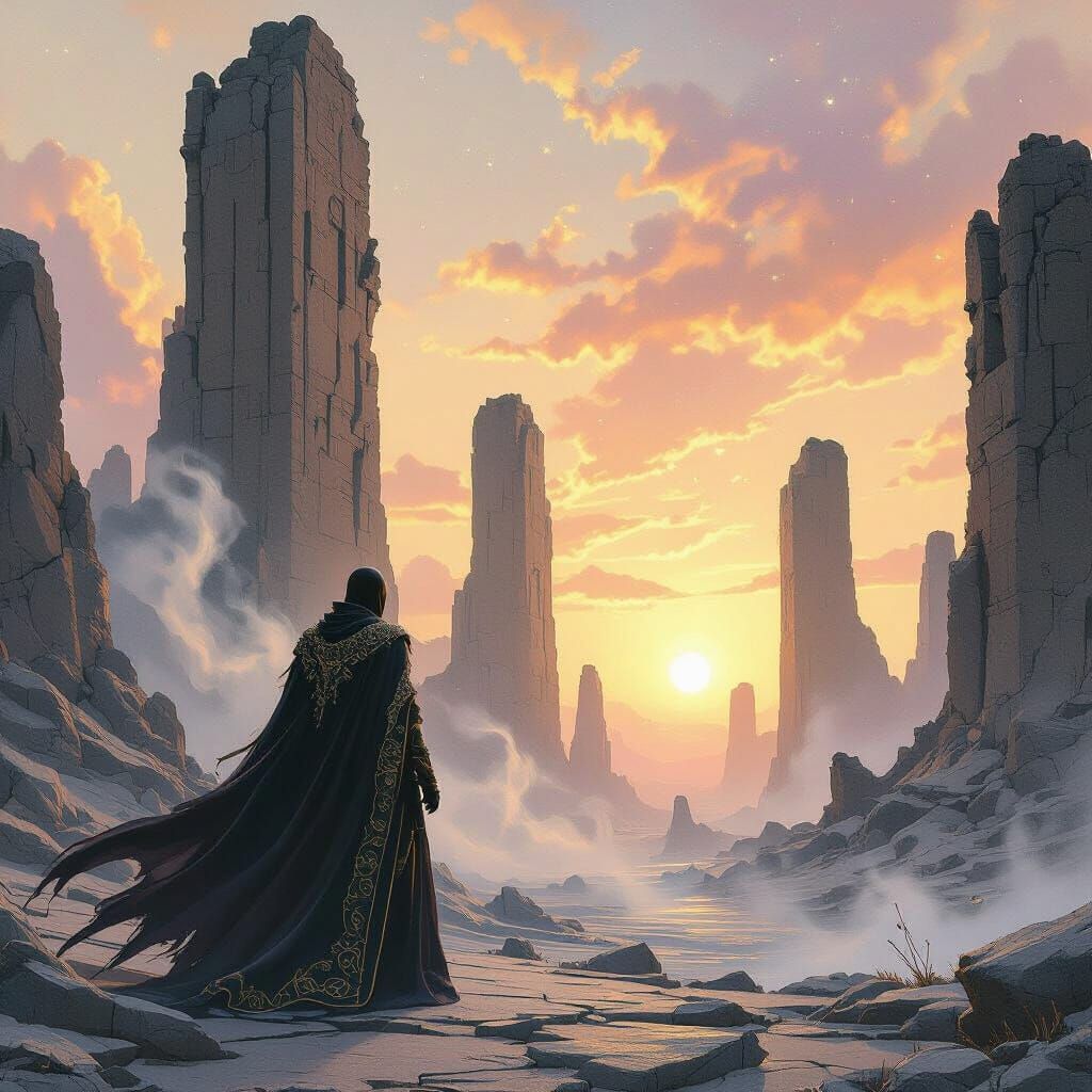 Vampire King Before Alien Sunset Ruins