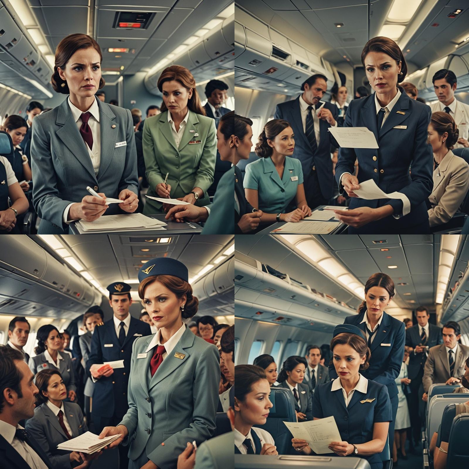 Dramatic Flight Attendant Scene in Cinematic Style