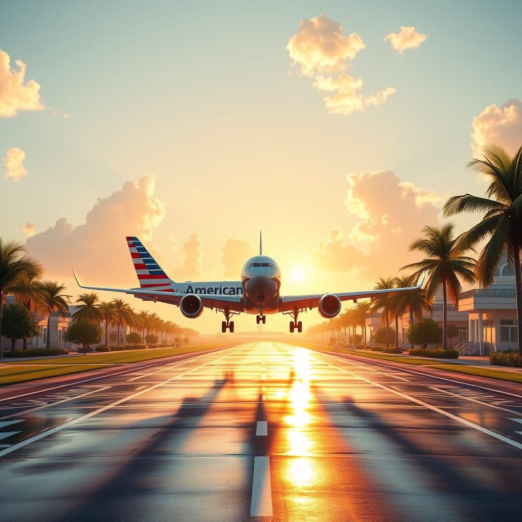 Vibrant American Airlines Plane Lands at Fort Lauderdale Air...