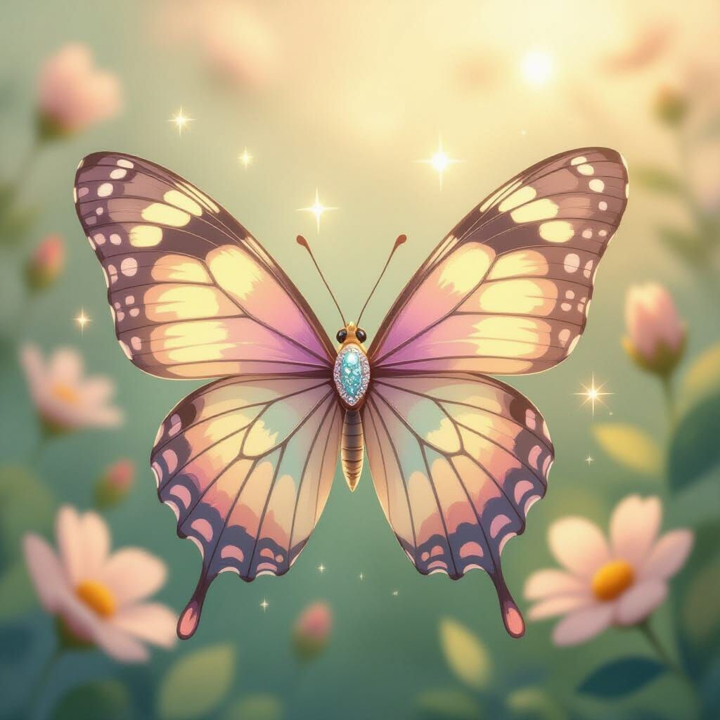 Pastel Butterfly with Sparkling Collar, Digital Art