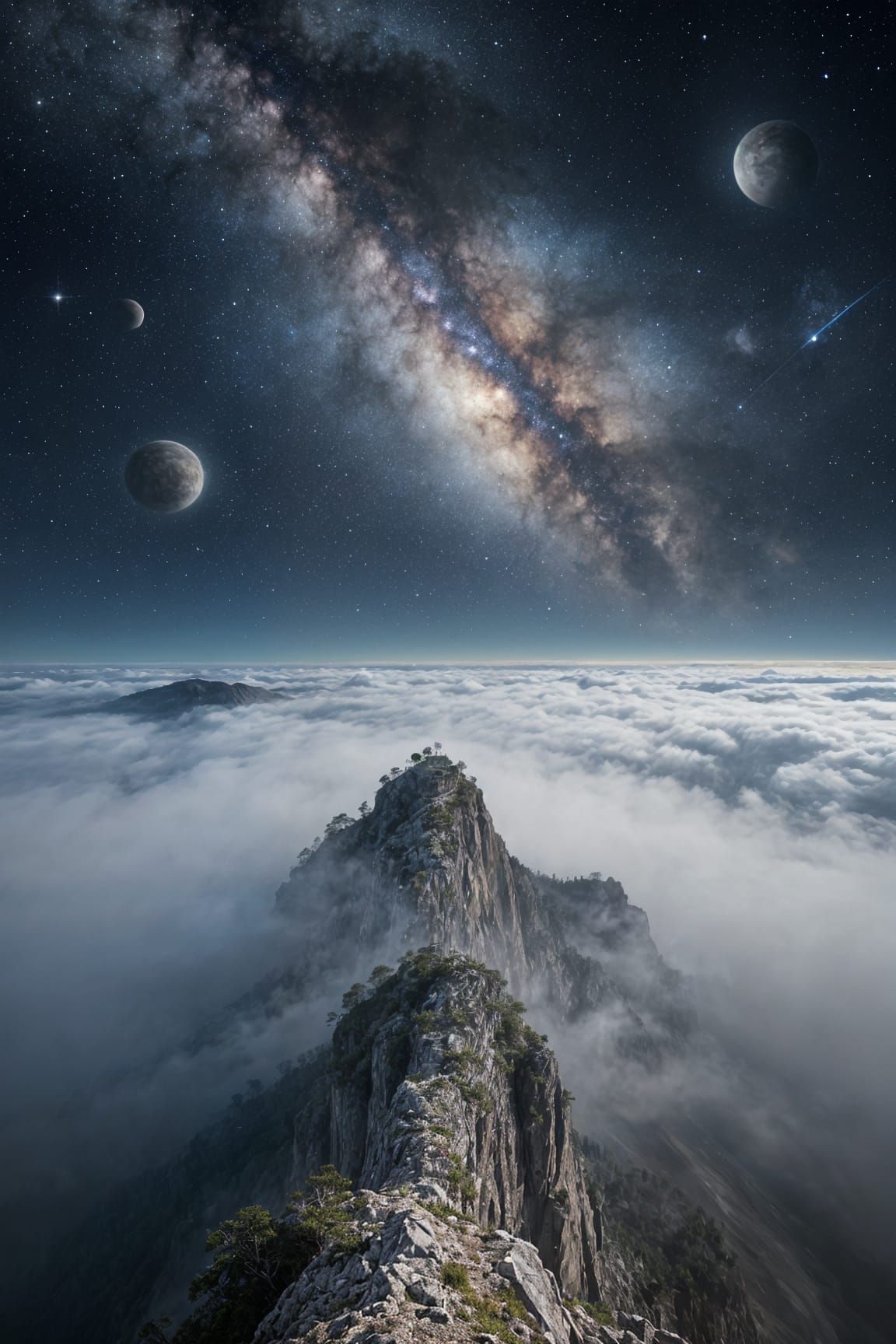 First-Person View From Colossal Mountain Peak At Night