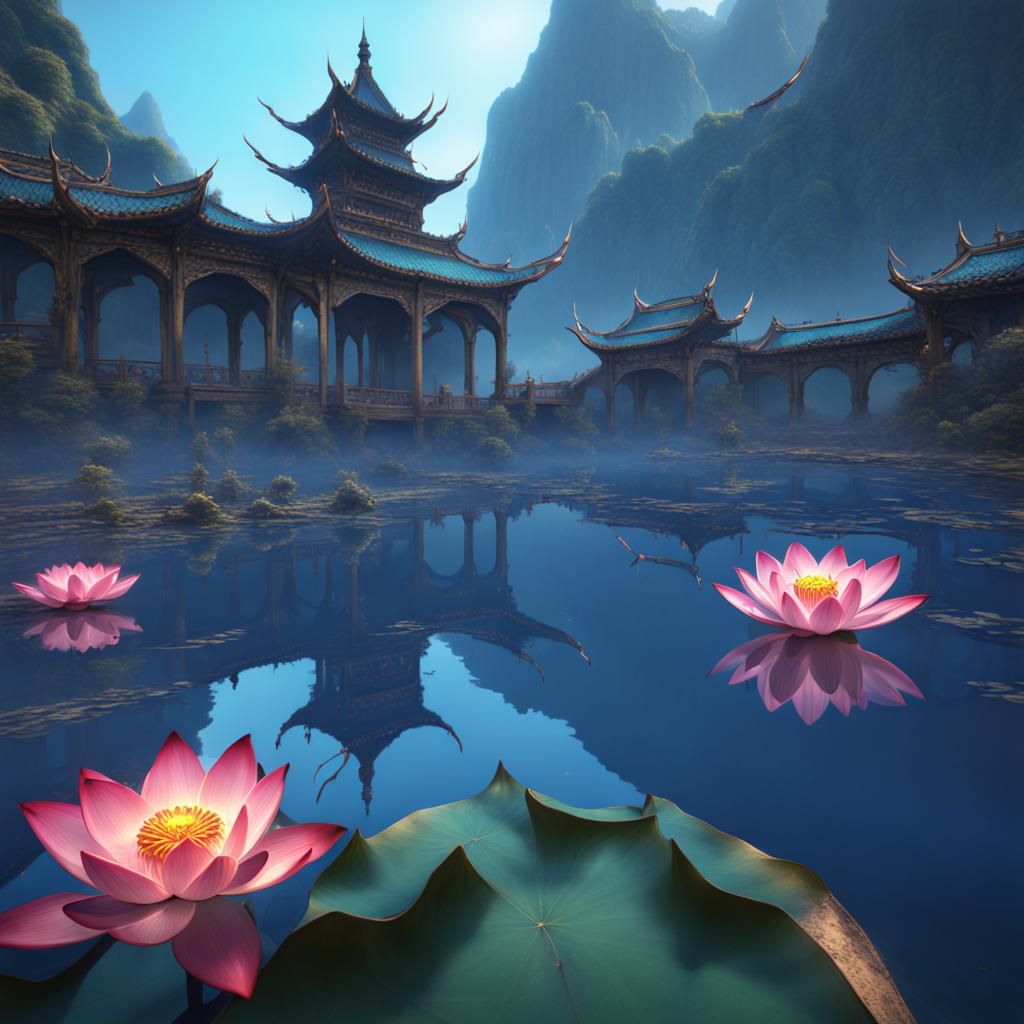 Blue Flames Lotus Flower on WangChuan Lake