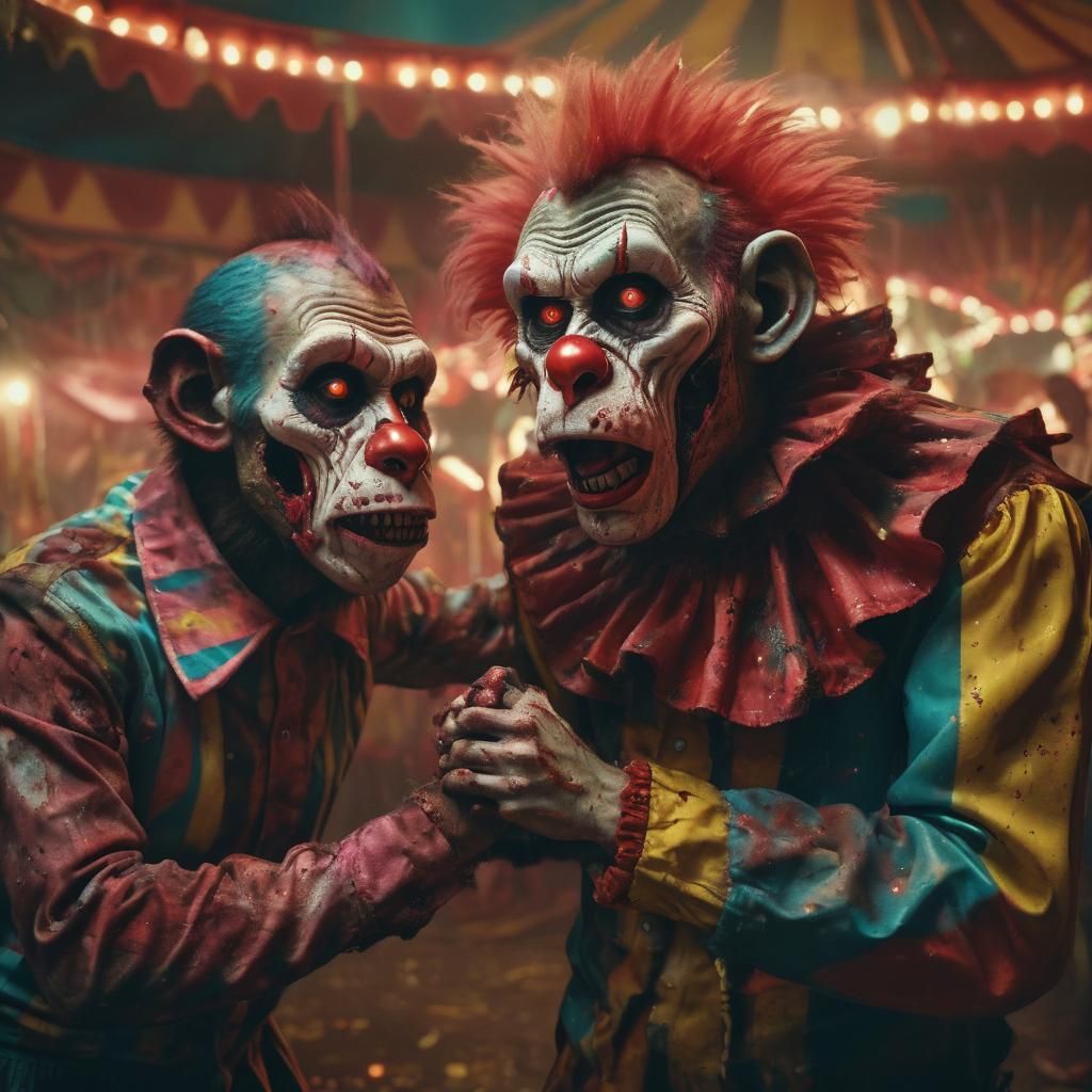 Zombie Clowns: A Surreal Carnival Fight Scene
