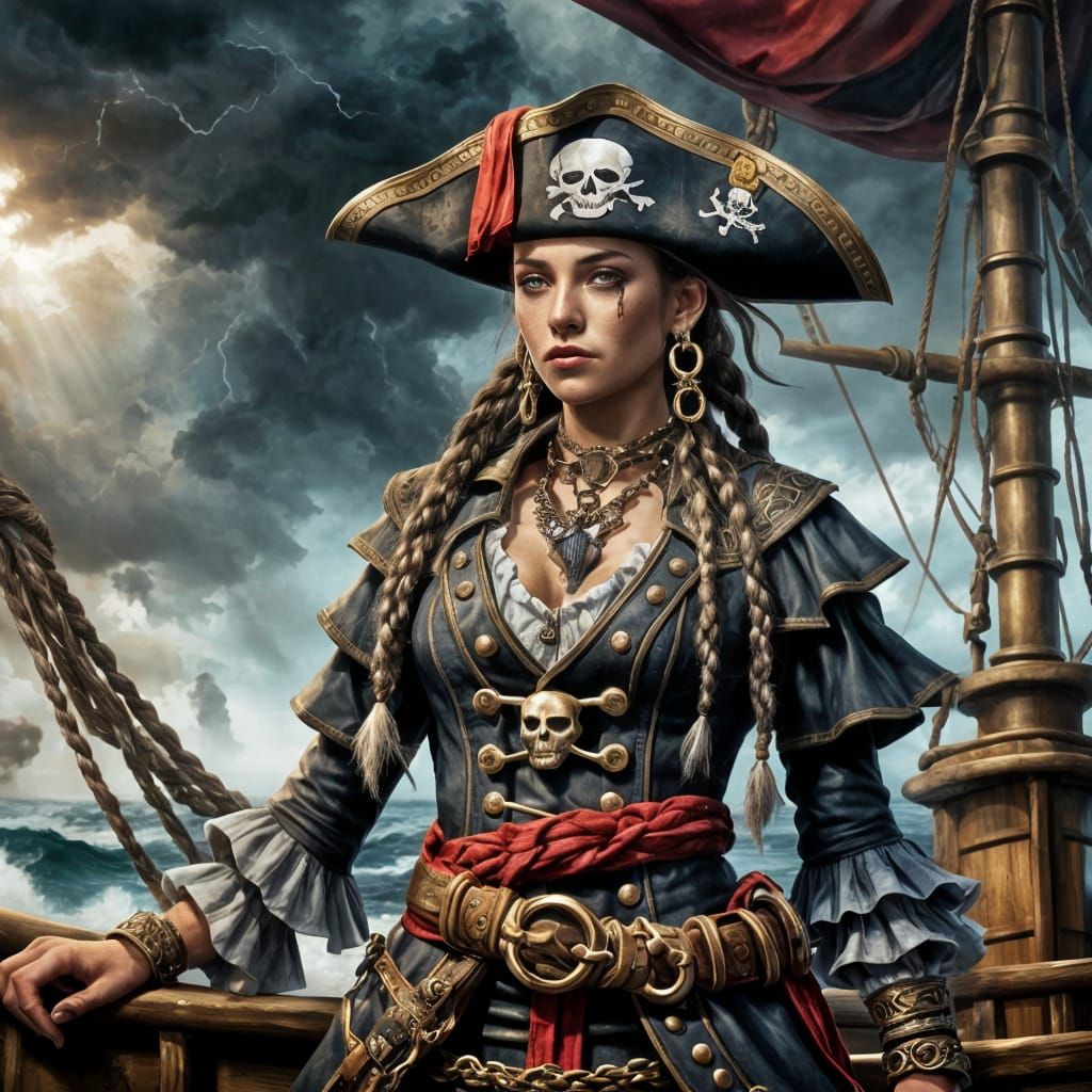 Detailed Pirate Queen on Stormy Seas