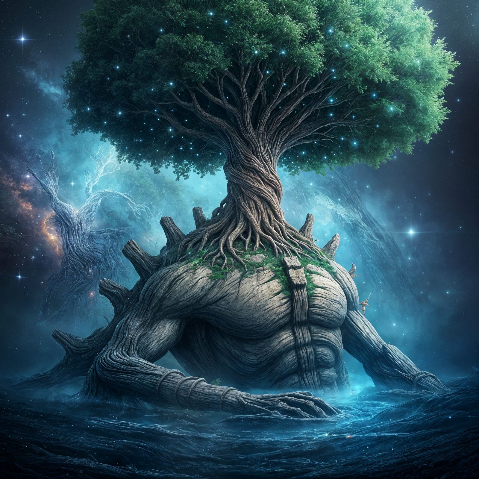 Giant Tree Grows From God's Spine, Ultra Detailed