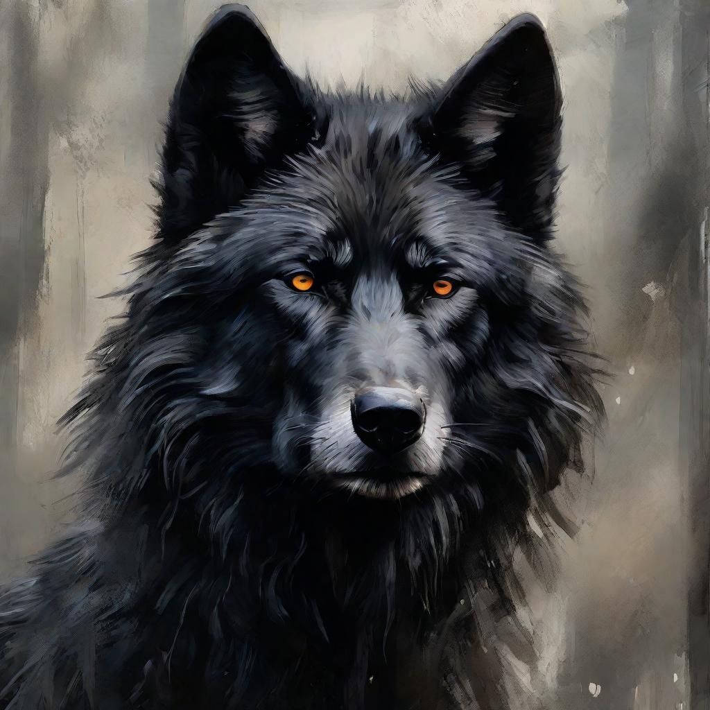 Dramatic Black Wolf Painting in Maximalist Style