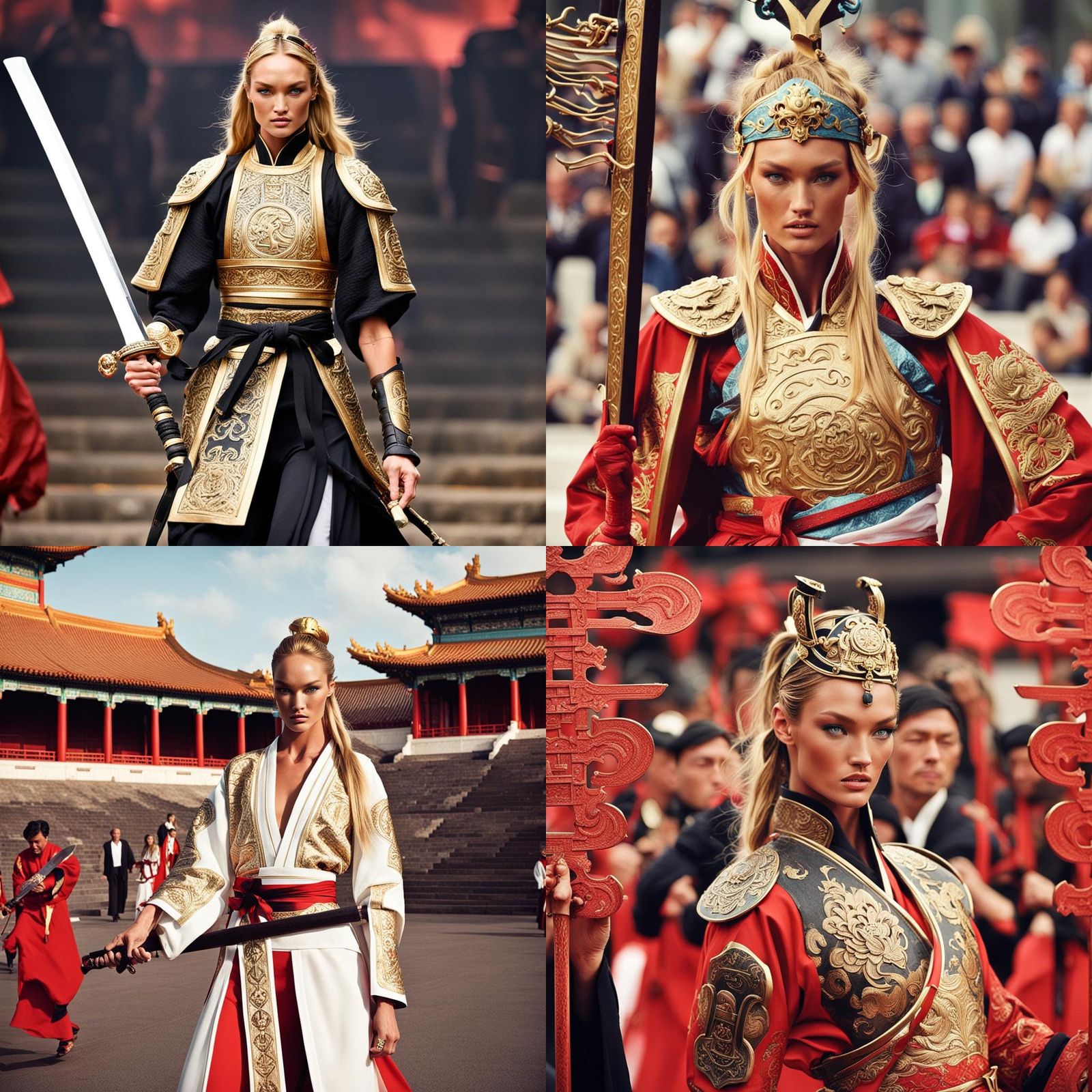 Woman as Chinese Swordsman on Rooftop