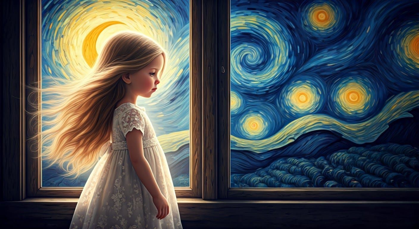 Surreal Angelic Child Contemplates Ethereal Landscape