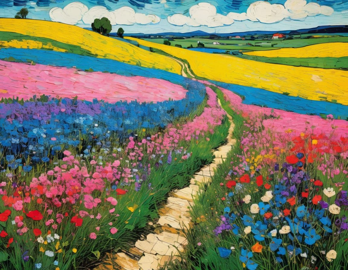 Grunge Spring Wildflowers as Pop Art