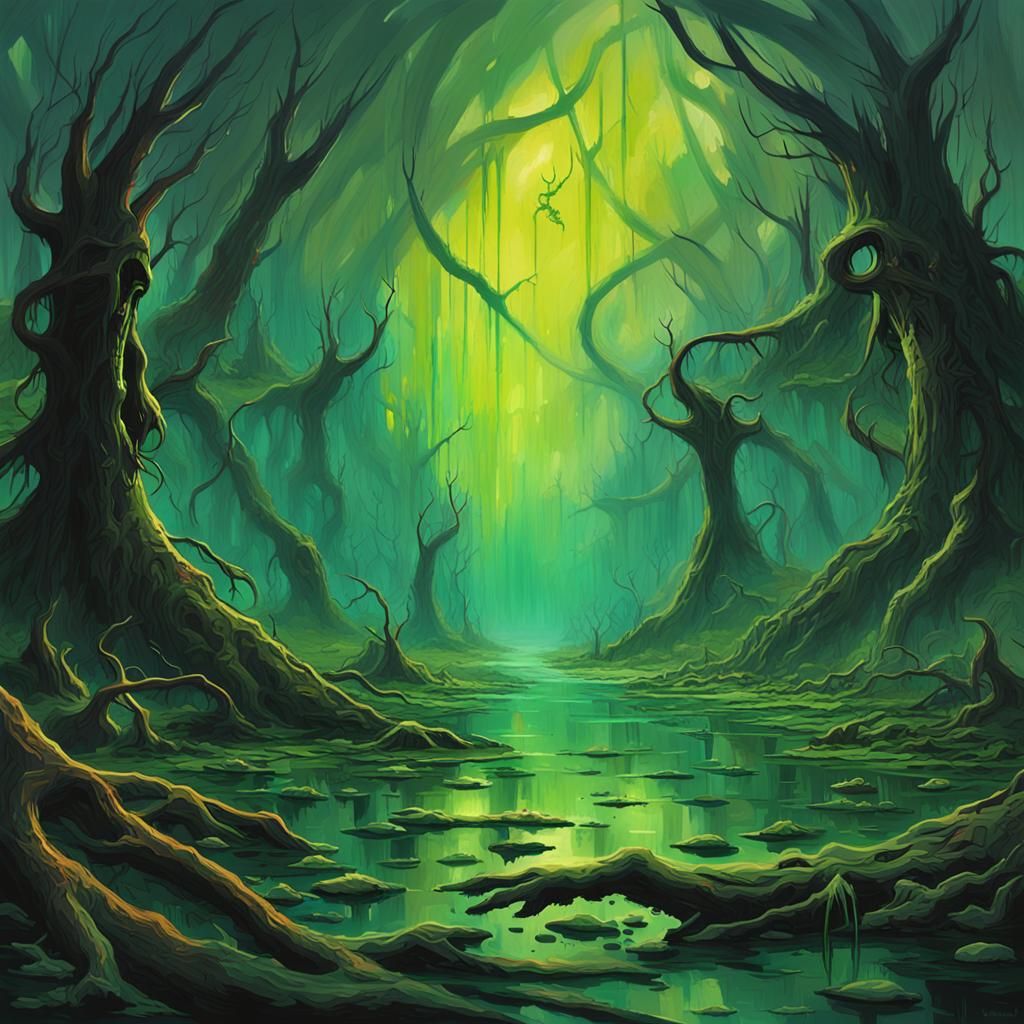 Alien Swamp in Impressionist Sci-Fi Art