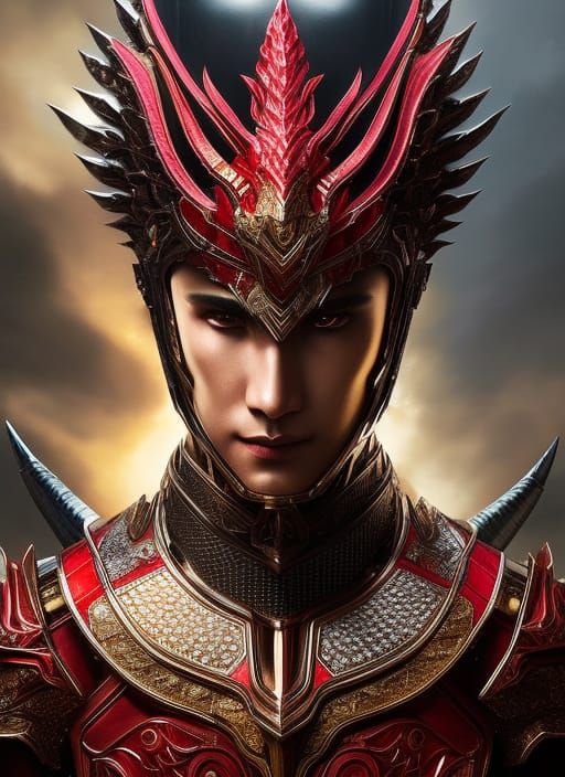 Detailed Portrait of a Red-Scaled Dragon Knight