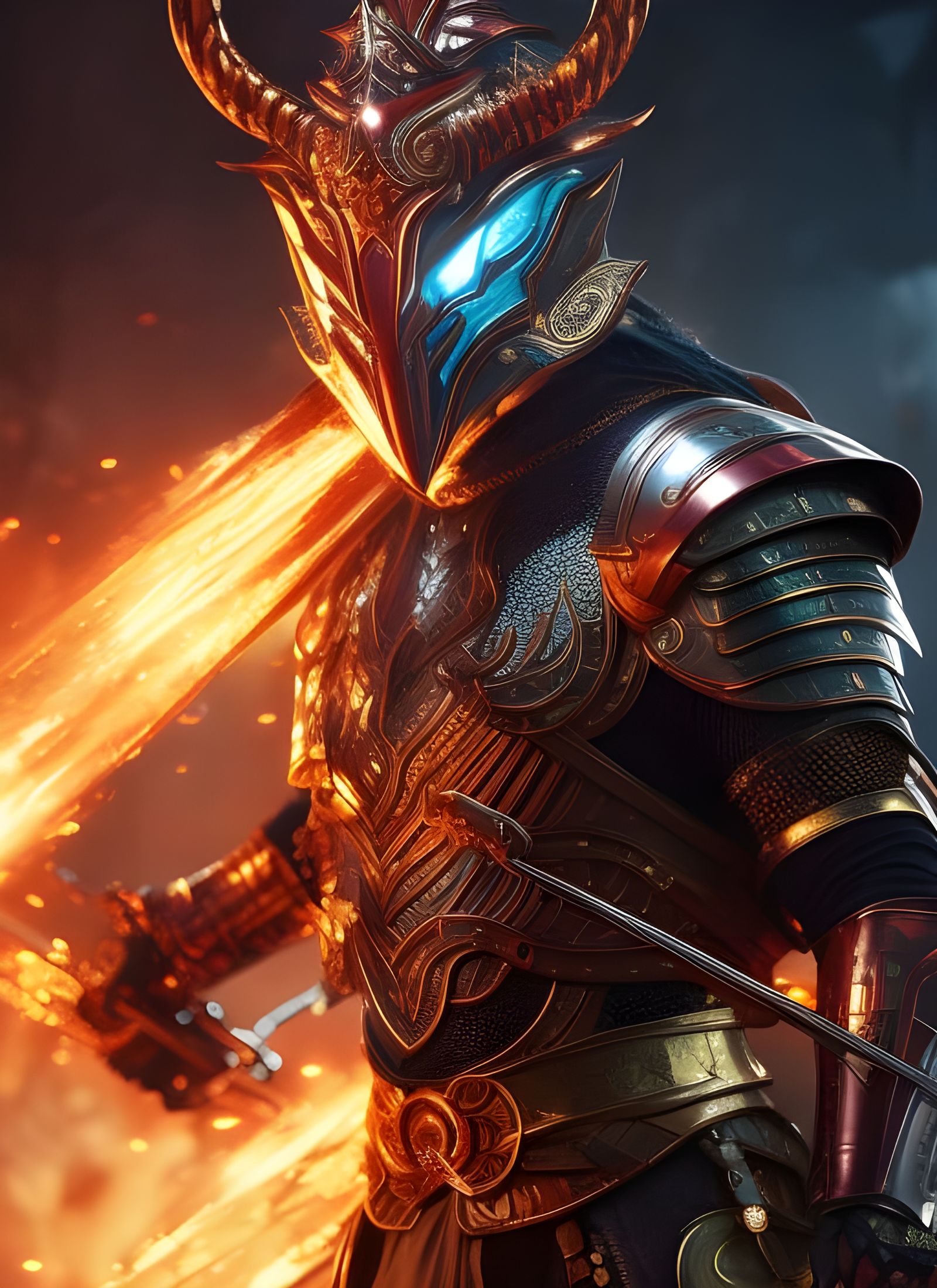 Detailed Draconian Warrior in Fiery Battle